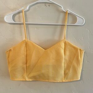 Purrr Melrose Yellow & White Gingham Open Back Crop Top Small